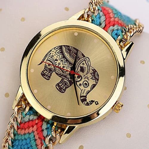 Elephant Pattern Watch Handmade Braided Beautiful _Blue_Red_